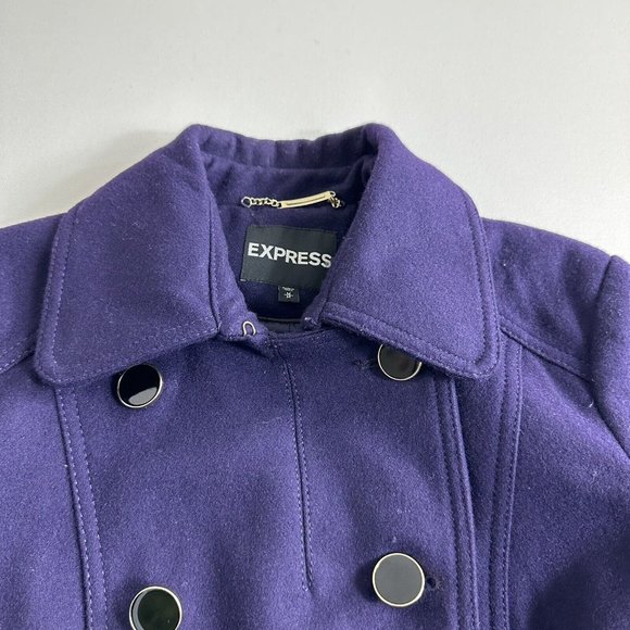 Express Womens Pea Coat Double Breasted Wool Blend Size M Purple Long Sleeves - Picture 6 of 12